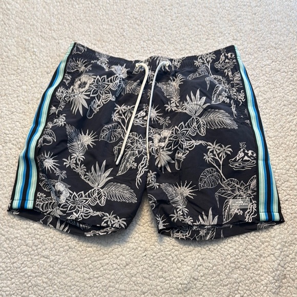 Scotch & Soda Navy and White Swim Trunks with Tropical Flair - Picture 1 of 6